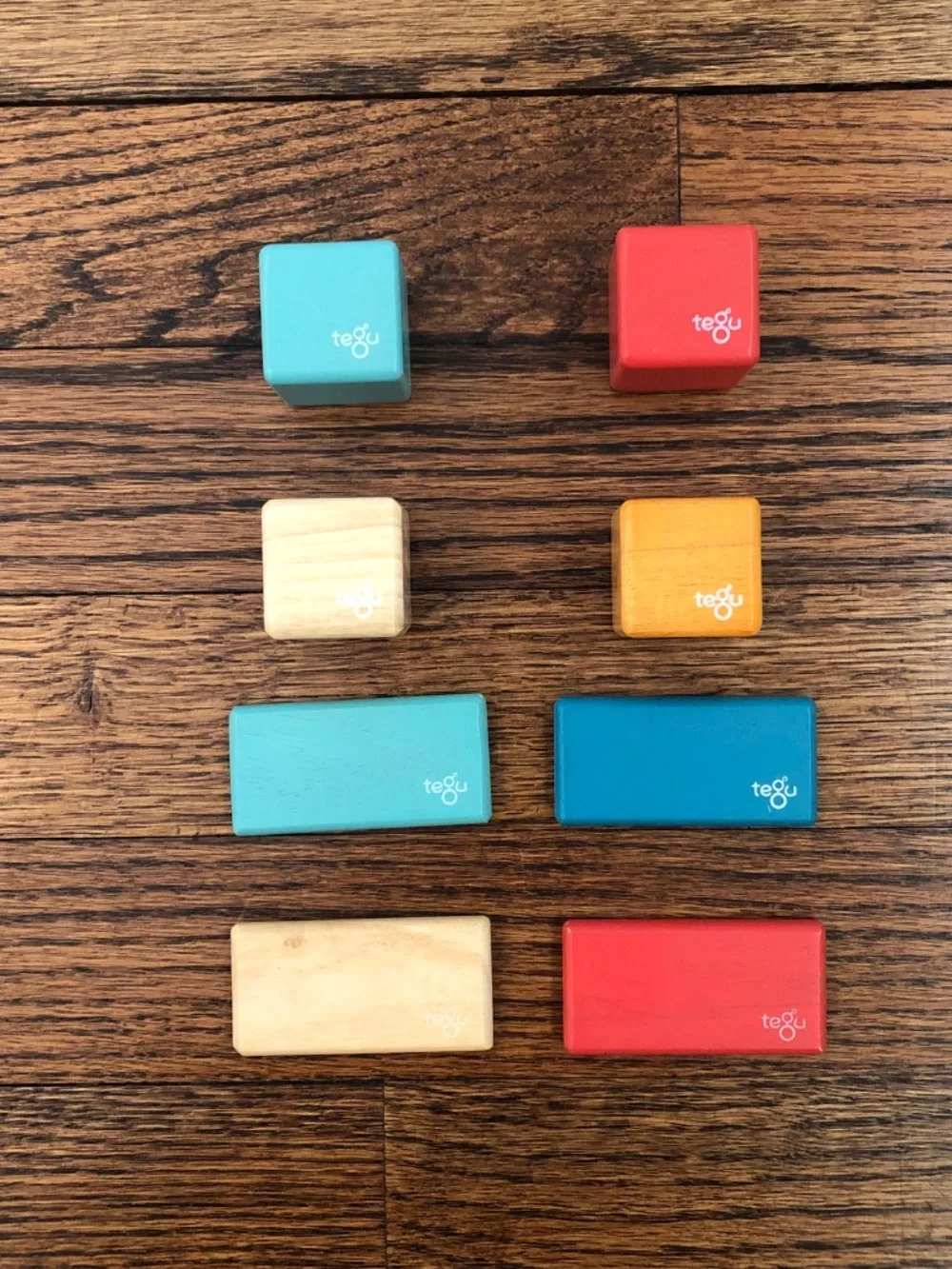 Tegu Original Pocket Pouch Magnetic Wooden Blocks in Sunset, 8 piece set